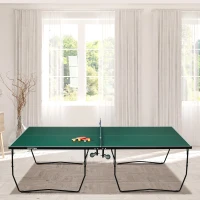 SPORTNOW 9FT Folding Tennis Table, with 8 Wheels, for Indoor Use, Green(m-9)