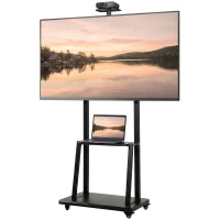 HOMCOM Carrello Porta TV 32-75 Pollici con Altezza Regolabile, Ruote e Ripiano, Nero(m-10)