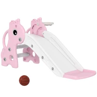 AIYAPLAY Scivolo per Bambini con Scaletta, Canestro da Basket e Pallone, Design Giraffa, per Bambini 1-3 Anni, Rosa(m-11)