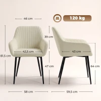 HOMCOM Conjunto de 2 Cadeiras de Jantar Cadeiras de Cozinha Estofadas em Veludo Cotelê com Apoios de Braços e Encosto Creme(m-3)