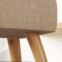 HOMCOM Puf Reposapiés en Tejido Efecto Lino, 27x27x26 cm, Patas de Madera de Caucho, Capacidad Hasta 110 kg, Marrón(m-4)