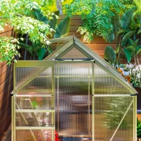 Outsunny Serre de jardin en aluminium polycarbonate avec fondation, serre avec fenêtre réglable porte coulissante 192,5x131x200cm(m-8)