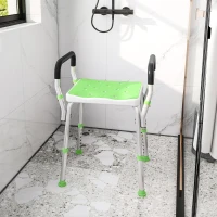 HOMCOM Sgabello Doccia in Alluminio ad Altezza Regolabile con Braccioli e Piedini Antiscivolo, Verde(m-2)