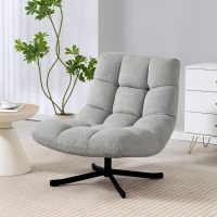 HOMCOM Fauteuil salon sans accoudoirs, chaise pivotante en tissu chenille imperméable, assise large, 75 x 95 x 90 cm gris clair(m-14)