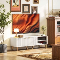 HOMCOM TV-Möbel TV-Bank für Fernseher bis 177,8 cm - 2-türiger gerillter Schrank, offenes Fach und Kabeldurchlässe(m-2)