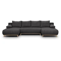 Canapé convertible avec coffre - 6 places - Velours côtelé - Gris anthracite - Style Scandinave - L 313 x H 84 x P 145 cm - MIKA(m-1)