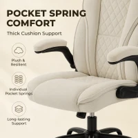 HOMCOM Office Chair, Ergonomic Desk Chair with Flip-up Armrest, Pocket Springs, Swivel Wheels, Adjustable Height, Beige(m-4)