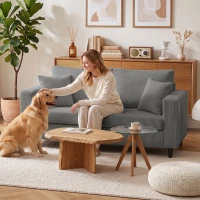HOMCOM Loveseat Sofa with Wide Seat, Corduroy 2 Seater Couch with Deep Seat, Spring Cushion, Light Grey(m-8)
