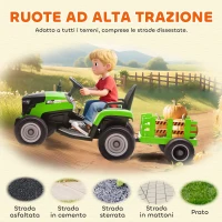 AIYAPLAY Trattore Elettrico per Bambini con Rimorchio Staccabile e Telecomando, in Plastica e Metallo, 139x58x55 cm, Verde(m-8)