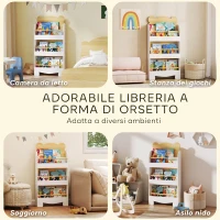 AIYAPLAY Libreria per Bambini con 3 Ripiani a Forma di Orsetto con Barriere Frontali, 55x15x110 cm, Color Legno(m-7)