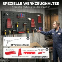 HOMCOM Opslagsysteem Wandrek 60 x 40 cm, 38-delig set met haken en planken, Zwart+Rood(m-5)