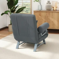 HOMCOM Fauteuil Convertible 1 Place, Fauteuil-Lit Pliable Rembourré en Lin avec Dossier Réglable, Oreiller, Gris Foncé(m-9)
