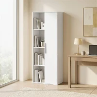 HOMCOM 4-stöckiges Bücherregal mit verstellbaren Regalböden, Regal mit Schrank und Türen für Wohnzimmer, Arbeitszimmer, Weiß(m-2)