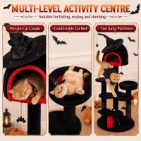 PawHut Gothic Cat Tree, 155cm Cat Tower for Indoor Kittens, Multi-Level Stable Kitten Activity Centre, Black, Halloween(m-5)