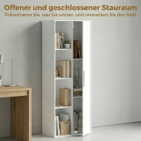 HOMCOM 4-stöckiges Bücherregal mit verstellbaren Regalböden, Regal mit Schrank und Türen für Wohnzimmer, Arbeitszimmer, Weiß(m-4)