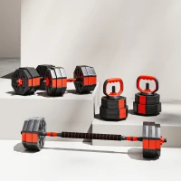 SPORTNOW 6-in-1 Adjustable Weight Dumbbells Set, Used as Kettlebell, Barbell, Dumbbell, Push-Up Stand, 30kg Free Weights Set for Men and Women Home Gym Training, Red(m-8)