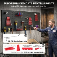 HOMCOM Panou pentru Unelte de Perete cu Cârlige, Negru și Roșu(m-5)