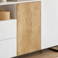 HOMCOM Aparador de Salón de 2 Puertas con 2 Cajones Compartimento Abierto y Estante Ajustable 140x40x85 cm Blanco y Roble(m-14)