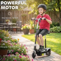 HOMCOM Powered Powered Scooter Ride-On, with Brakes, Adjustable Seat, Adjustable Handlebars, Black(m-4)
