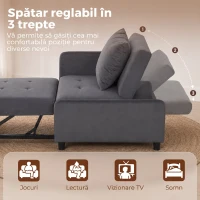 HOMCOM Fotoliu Extensibil 4 în 1 Tapițat, Rabatabil 3 Poziții, Catifea cu Roți, 73x90x83 cm, Gri Închis(m-5)