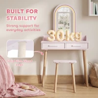 AIYAPLAY Kids Dressing Table, Girls Vanity Set with Stool, 3-Colour LED Lights Mirror, Large Drawer for Ages 3-8, Pink(m-7)
