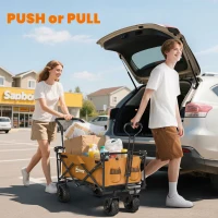 Outsunny 180L Festival Trolley on Wheels, Push & Pull Beach Cart with Removable Canopy, Wide All-Terrain Wheels, Folding Camping Trolley Cart, Adjustable Handle for Garden Fishing Shopping, Orange(m-5)