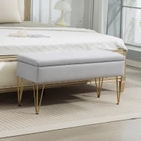 HOMCOM Banco Pie de Cama Tapizado en Lino Sintético con Patas de Acero y Asiento Acolchado Gris Claro(m-2)