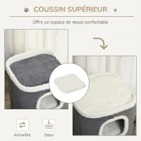 PawHut Tonneau à Gratter pour Chat 3 Niveaux en Peluche et Sisal, 3 Zones, 2 Grands Trous Interconnectés, 40x40x74cm, Gris(m-7)