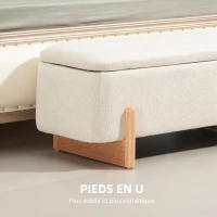 HOMCOM Banc de Rangement, Bout de Lit Rembourré, Charnières de Sécurité, Pieds Forme U en Bois d'Hévéa Stable, Crème(m-6)