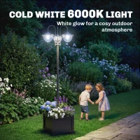 Outsunny 189cm 3-head Solar Lamp Post, Street Light with Planter, Automatic-on, 6 Hour Max Outdoor Ready LED Lighting, Black(m-7)