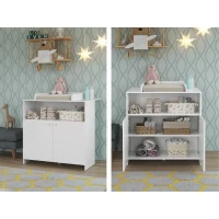 Chambre bébé Trio : Lit 70 x 140 cm + Commode a langer + Armoire NIKO - Blanc - TREND TEAM(m-3)