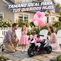 HOMCOM Moto Eléctrica para Niños con 3 Ruedas Pedal Faro LED Música y Bocina para Niños de 3 a 5 Años Rosa(m-7)