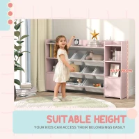 AIYAPLAY Kids Toy Organizers and Storage with 8 Removable Storage Bins and Bookshelf, Pink(m-6)
