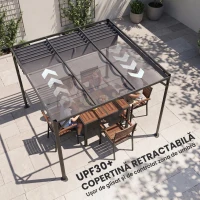 Outsunny Gazebo Pergolă Retractabilă 3x3 m cu Tendă Rulantă și Orificii de Drenaj, din Oțel și Poliester Gri Închis(m-4)