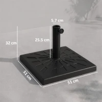 Outsunny 19kg Resin Garden Parasol Base Holder, Square Outdoor Market Umbrella Stand Weight for Poles of Φ32mm, Φ38mm, and Φ48mm, Black(m-3)