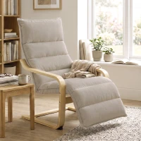 HOMCOM Curved Wooden Accent Chair, Armchair with Adjustable Footrest, Light Brown(m-2)