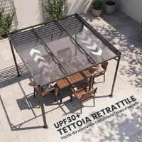 Outsunny Gazebo Pergola Retrattile 3x3 m con Tenda a Rullo e Fori di Drenaggio, in Acciaio e Poliestere Grigio Scuro(m-4)