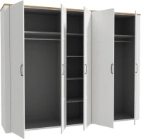 Armoire de chambre - BOHOL - Décor Chene blanchi - 5 portes battantes - L265,6 x P59,6 x H214 cm(m-5)