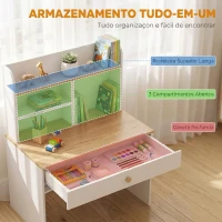 AIYAPLAY Secretária Infantil com Prateleira, 3 Compartimentos e Gaveta – Mesa de Estudo 80x50x100 cm, Branco, 3-8 Anos(m-4)