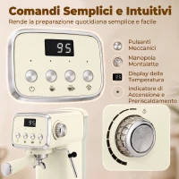HOMCOM Macchina Caffè Espresso Semiautomatica 20 Bar 1350W, Lancia Montalatte, 1 o 2 Tazze, Acqua Calda, Scaldatazze(m-5)