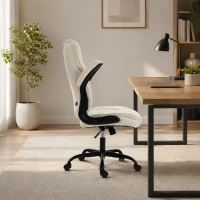 HOMCOM Office Chair, Ergonomic Desk Chair with Flip-up Armrest, Pocket Springs, Swivel Wheels, Adjustable Height, Beige(m-8)