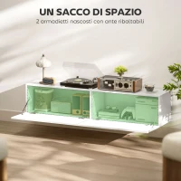 HOMCOM Mobile TV Sospeso per Televisori da 45"-55"-65" con 2 Armadietti e Ante a Ribalta, 140x33x29.8 cm, Bianco(m-5)