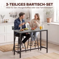 HOMCOM Bartisch mit Barhocker Set Tresentisch mit 2 gepolsterten Hockern mit Fußstütze für Esszimmer, kleinen Raum, Grau(m-4)