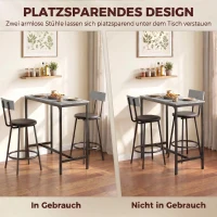 HOMCOM Bartisch mit Barhocker Set Tresentisch mit 2 gepolsterten Hockern mit Fußstütze für Esszimmer, kleinen Raum, Grau(m-6)