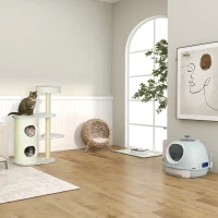 PawHut Albero Tiragraffi per Gatti Alto 100 cm con Palo Graffiatoio in Sisal, Cesto e Casetta a 2 Livelli, Crema(m-9)