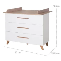 Chambre bébé complete : Lit évolutif 70 x 140 cm + commode a langer + armoire 3 portes - OLE - ROBA - Chene foncé / Blanc(m-3)
