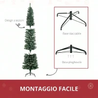 HOMCOM Albero di Natale Innevato Slim con 624 Rami, Base Rimovibile e Pieghevole, Ø56x225cm, Verde(m-6)