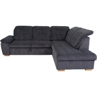 Canapé d'angle convertible - BUNNY - Velours côtelé Anthracite - Coffre - 261 x 212 x 104 cm(m-1)