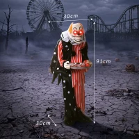 HOMCOM Animated Clown Halloween Decoration, Scary Halloween Animatronics Decor with Sound Touch Activated(m-3)