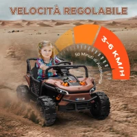 AIYAPLAY Macchina Elettrica per Bambini UTV 12V con Cintura, Telecomando, Sospensioni, USB, 3-6 km/h, 3-5 Anni, Marrone(m-6)